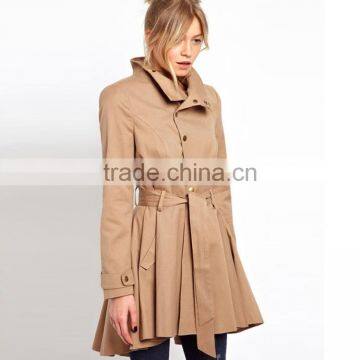 HAODUOYI Women Khaki Asymmetric Trim Single Button Dust Coat photo-5