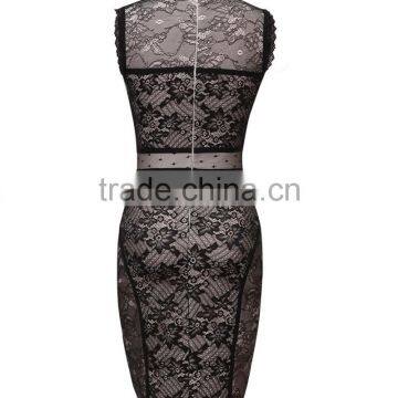 2015 New Elegant Fashion Black Lace Bandage Print Dress Bodycon Cute Girl Evening Party Dress photo-2