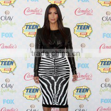 2 Pieces New Arrival KIardashian PU Leather Top Zebra Bandage dress Brand Club Party Bodycon Dress