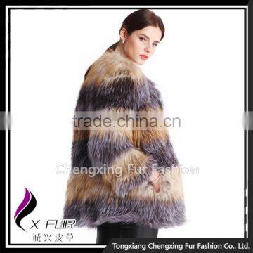 CX-G-A-233 Women Elegant Genuine Knitted Red&Silver Fox Fur Coat photo-3