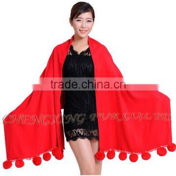 CX-B-P-42E Fur Ball Decora Fashion Women Cashmere Shawl photo-3