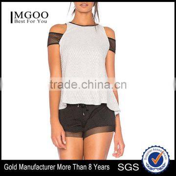 MGOO Hot Sale Women Sportswear Mesh Tank Top Women Contrast Mesh Sport Top With Shoulder Cuffs