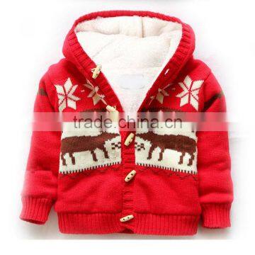 Fashion Kids Knitted Christmas Coats Boys Blue Button Hooded Sweater Coat photo-4