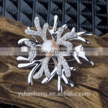 Gold-plated Natural Pearl Snowflakes Antlers Shawl Brooch Buckle photo-5