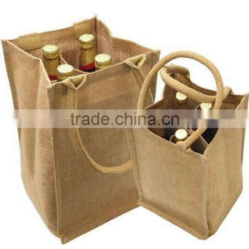 Eco-Friendly 4 Bottle Wine Jute Bag - made from natural organic jute, features cotton webbed handles and comes with your logo.