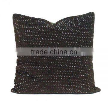 Velvet Cushion in Brown With Vintage Kantha Backing photo-2