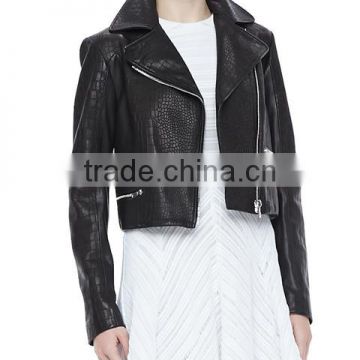 New Arrival Short Style Black Lady Motorcycle Jacket