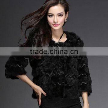 winter wholesale genuine rabbit hair jacket raised grain waves were thin lady short sleeves fur coat