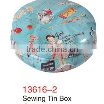 D&D Elegant Round Sewing Tin Box Sewing Kit With Sewing Accessories