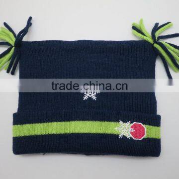 Simple design cheap custom acrylic knitted cuff wool beanie caps