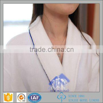 white shawl Collar velour Bathrobe with blue piping