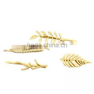 2015 Hair Accessories Metal U shaped Plant Leaves Hair Pin for Hair