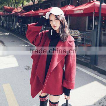 B22681A Korea woman High-end fashion double sides cashmere loose wool coat