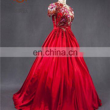 Unique Design High Tulle Neck Ball Gown Beaded Muslim Prom Dress With Cap Sleeve photo-3