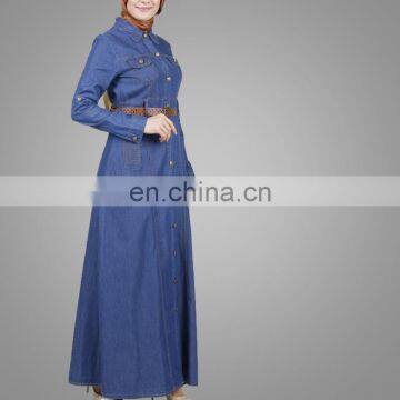 New Style Denim Muslim Caftan Dress Fancy Blue Islamic Women Cardigan photo-3