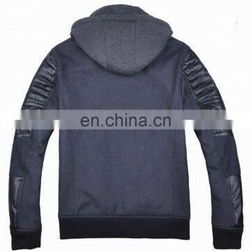 2015 Last Fashion Quilted Movable Hood Baseball Jacket Leather Sleeves photo-3