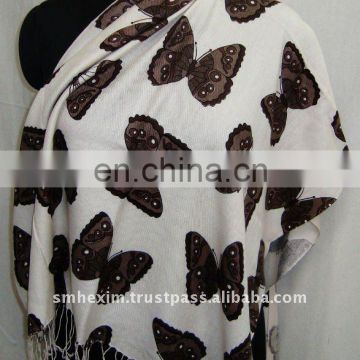 Animal printed with fringes pashmina shawls