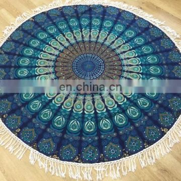 Indian Roundie Round Tassel Mandala Hippie Tapestry Blue Turkish Beach Throw Towel Yoga Mat Bohemian Art