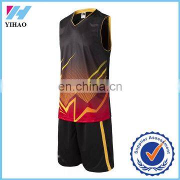 New arrival men basketball jersey uniform design Durable useful cheap black basketball uniforms Yihao 2016