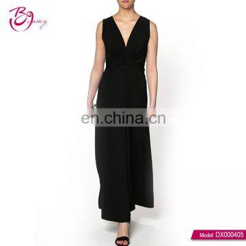 Trending Hot Products Sleeveless Bow Tie Black Simple Long Dress