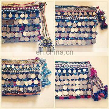 Boho Tribal Gypsy Clutch Bag With Coins and tassels