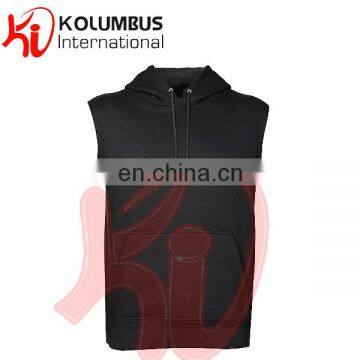 Sleeveless Pullover Hoodie In Black Color With Pocket, Sleeveless Hoodie Available In All Sizes, Full Customized Apparel