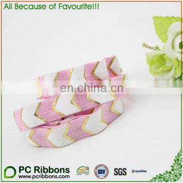 5/8 Inch Chevron Aqua White Gold Metallic Fold Over Elastic Ribbon