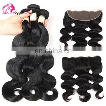 Wholesale Virgin Brazilian Sew In Human Hair Extensions body wave human hair lace frontal with bundles