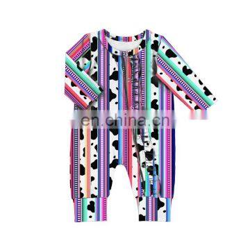 boutique purple cow pattern and serape alternating kids baby gauze romper ruffled jumpsuit onesie baby