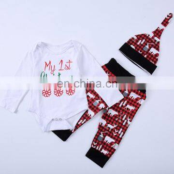 Infants And Toddler First Christmas Baby Romper Set Cotton Snowflake 3PCS Baby Clothing Romper Set