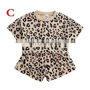 2019 summer girls' clothing sets short sleeve crop tops and shorts leopard print suit