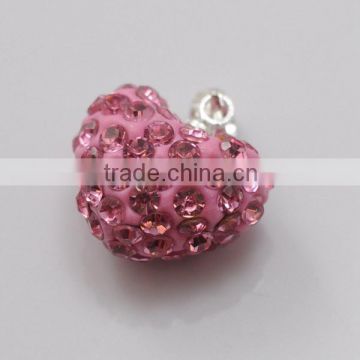 fashion jewelry gift Shamballa Pendant Wholesale Heart Shape New Arrival 15MM Pink Crystal Clay Pendant For DIY Jewelry