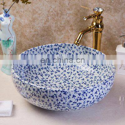 Ancient Ceramic Blue And White Bathroom Basin Hand Wash Sink photo-3