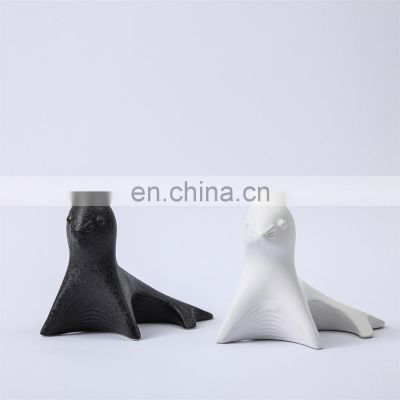 black white ceramic seal dog animal sculpture home bedroom decor accessories