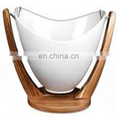 wooden curve stand metal fixed bowl