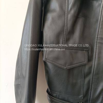 Spring/autumn Stand Collar Women' Handsome Eco Leather Motorcycle Biker Jacket photo-2