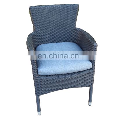 Stock Indoor & Outdoor Black Rattan Wicker Aluminum Dining Chair Patio Chair Armchair with Cushion