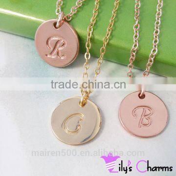 2016 New product custom Engraved round Initial letter disc Pendant Necklace