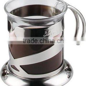 stainless steel and glass coffee cup, 200ml coffee cup,coffee cup with SS handle