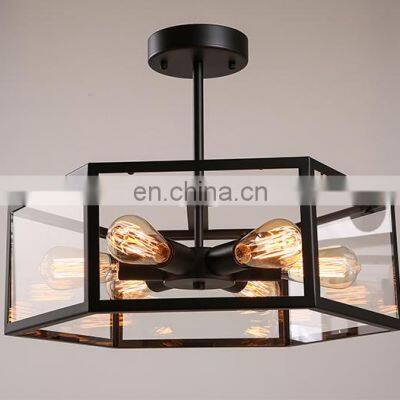 Amazon Farmhouse Light Fixtures Ceiling, Semi Flush Mount Close to Ceiling Light Fixture Industrial Wood Chandelier Lighting photo-5