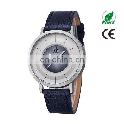 SHENGKE Dropshipping Men Blue Gray Black Leather Watches Luxury Male Sport Rome Watches Gift Christmas