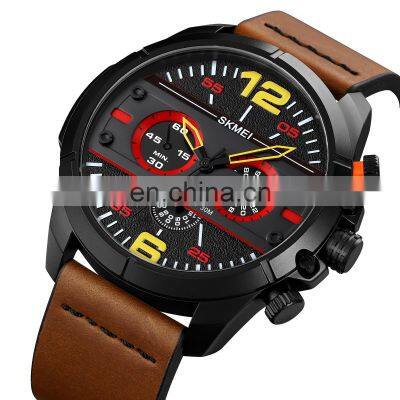 Customized Wholesale skmei 1846 relojes Brand Waterproof Men Wrist Watch Leather Black Men Watch Quartz