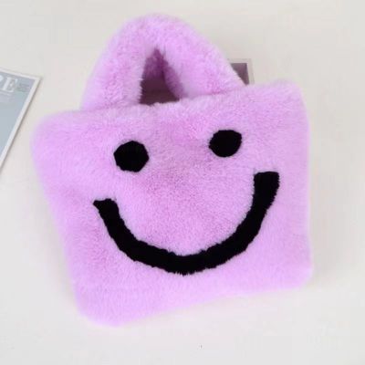 020Winter soft faux fur women's Tote Shoulder bag with smiley face large capacity women's bag