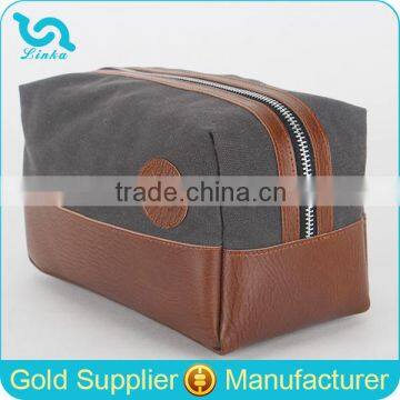 Fashion Travel Toilet Bag Tan Leather Trim Waxed Canvas Toilet Bag Men's Shaving Toilet Bag