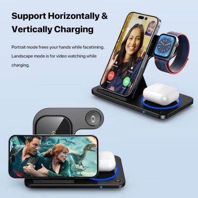 Hot Selling Portable Foldable 3 In 1 Wireless Charger Fast Charging Station Stand Dock photo-5