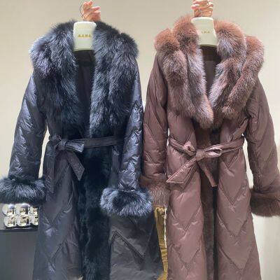 Haining Fur Coat for Women Fox Fur Goose Down Jacket for Young New Winter Fashion Slim Warm Mid-length Style photo-2