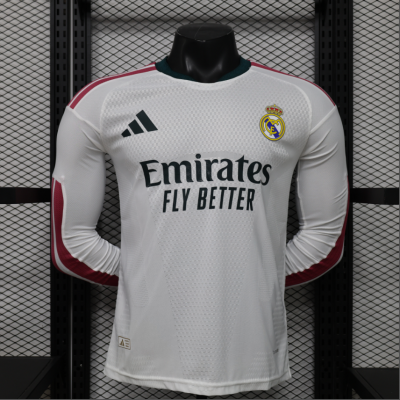 New 26-27 Real Madrid Home Long Sleeve Player Version Jersey High-Quality La Liga Short Sleeve Breathable Men's Sports Soccer Jersey