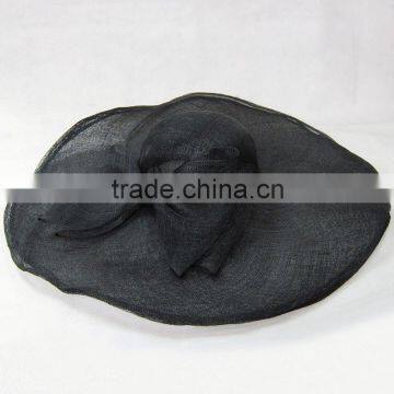 Black Wide Brim Sinamay Hat With Ribbon