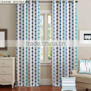 Faux Linen Bead Curtain Pattern Printed Bedroom Window Curtains