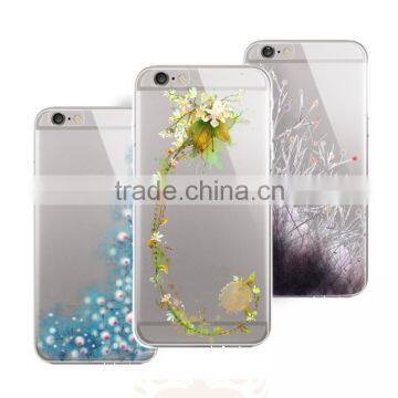 transparent flower printing TPU case glitter for iphone case